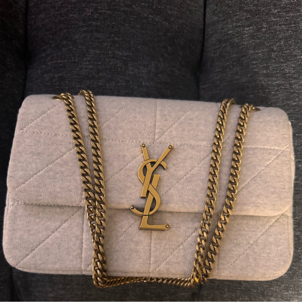 Saint Laurent Cream Quilted Crossbody Bag with Gold Chain